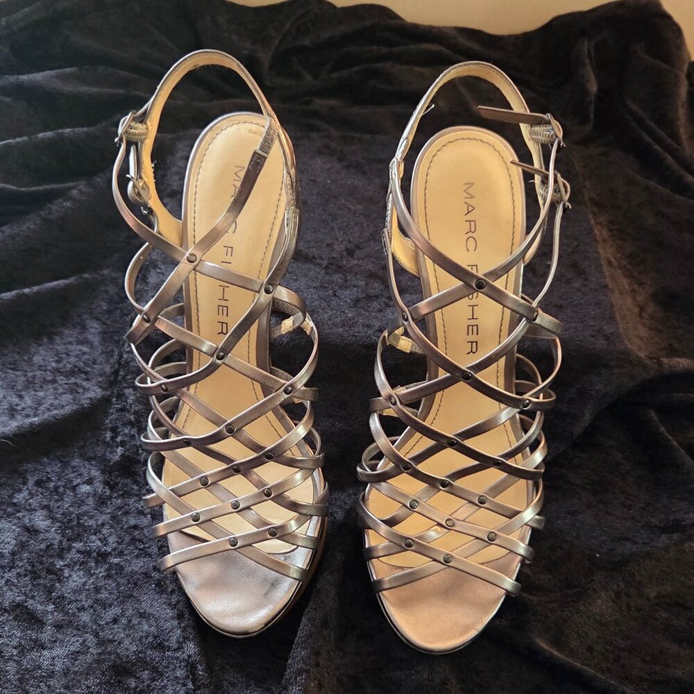 Marc Fisher MFHoken Silver Metallic Platform Sandals